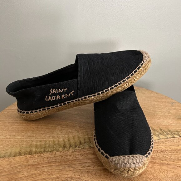 SAINT LAURENT Canvas Signature Espadrilles Jute Leather Flats EU 39.5 - Picture 2 of 7